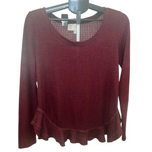 Anthropologie Saturday Sunday Women’s Burgundy Long Sleeve Waffle Knit Top Sz M